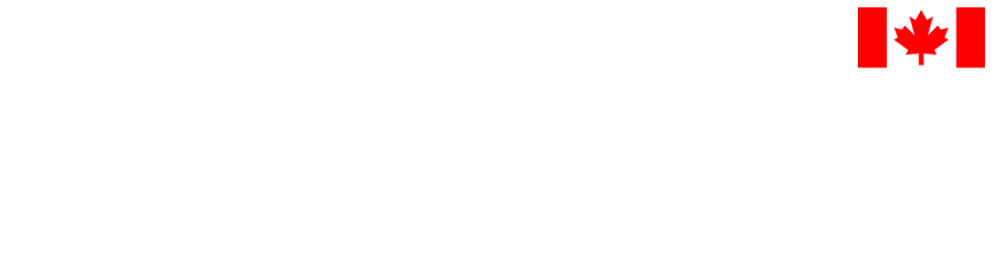 The word Canada in large, light gray letters with a small Canadian flag featuring a red maple leaf in the top right corner on a light background.